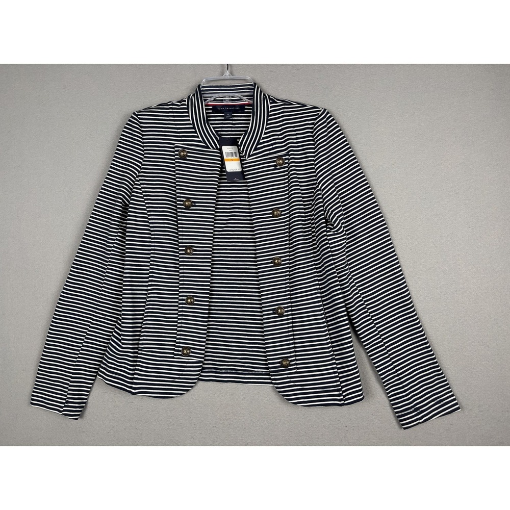 Tommy Hilfiger Cardigan Blazer Womens Small Blue Stripe Military Knit Nautical